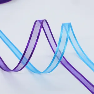 Translucent 1cm mesh ribbon in purple and blue colors for DIY gift wrapping and crafts