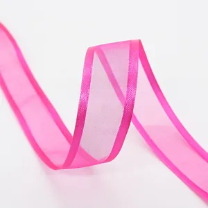 Rosafarbenes 2,5 cm Chiffonband mit Satinkante für DIY-Haarschmuck und Geschenkverpackungen