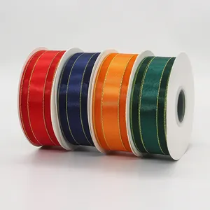 4CM gold-edged organza ribbon rolls in red, navy, orange and green for gift wrapping