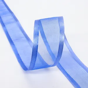 Royal blue 4cm sheer organza ribbon with satin edges for floral gift packaging