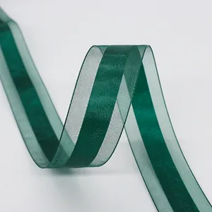 Deep green ribbon with organza edges for gift wrapping and DIY floral decoration