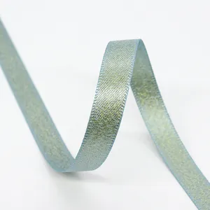 Light blue 1cm woven ribbon with metallic gold thread for luxury gift box packaging
