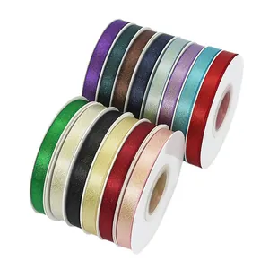 Set of 14 colorful 1cm metallic satin ribbon rolls for gift wrapping and DIY crafts