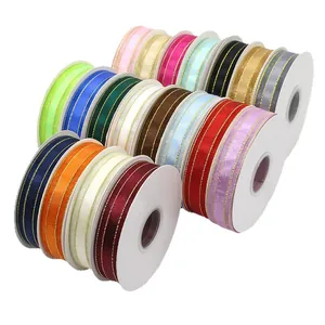 Rolls of 2.5cm colorful sheer ribbon with gold edges for DIY hair accessories and bouquets