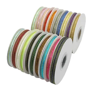 Polyester ribbon with gold metallic edges for gift wrapping and DIY crafts in various colors