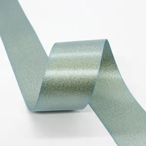 4cm gold metallic light teal satin ribbon for gift wrapping and floral bouquets