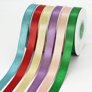 Glitter satin ribbon set in six vibrant colors for gift wrapping and floral bouquets