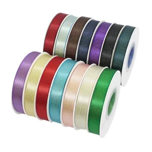 Set of 13 colorful 1.5cm metallic glitter silk ribbons for gift wrapping and DIY crafts