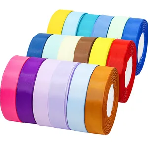 Multi-color 25mm grosgrain ribbon rolls in various shades for gift wrapping and hair DIY