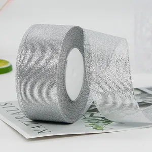 Sparkling silver glitter ribbon roll for gift wrapping and DIY crafts, 4cm wide