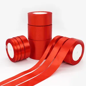 Premium Polyester Satin Ribbon Spool For Gift Wrapping Wedding Party Holiday Decoration Solid Bright Red Silk Like DIY Craft Floral Ribbon
