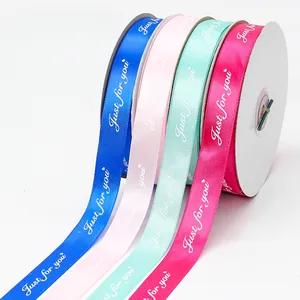 2cm satin ribbon rolls with 'Just for you' print in blue pink green and rose colors