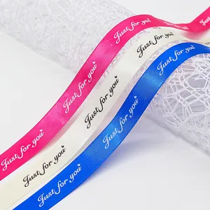 Just for you printed satin ribbon in fuchsia, off-white and royal blue for gift wrapping