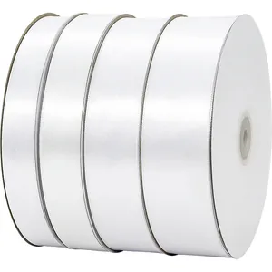 Juego de cuatro rollos de cinta de satén blanca para envolver regalos y decoración