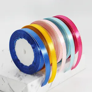 Gold Edge Satin Ribbon For Gift Wrapping Polyester Silk Ribbon For DIY Crafts Wedding Festive Party Decoration