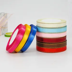 1.2cm colorful satin ribbons with gold edges for gift wrapping and DIY crafts