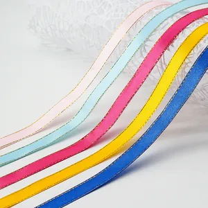 Colorful 12mm satin ribbons with gold edges for gift wrapping and DIY crafts