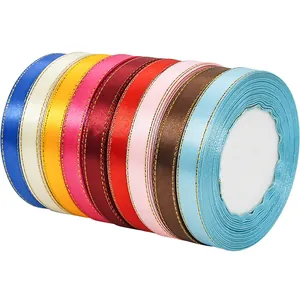 12mm multi-color satin ribbons with gold edges for gift wrapping and DIY crafts