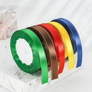 Cinta de Satén de Poliéster Con Borde Dorado Para Envoltura de Regalos Boda Fiesta Artesanía DIY Rollo de Cinta Decorativa de Colores