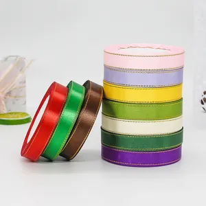 Set de cintas de raso con borde dorado de 1,5 cm en varios colores para regalo y DIY