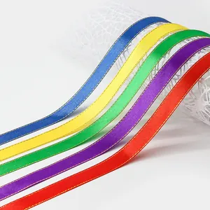 Cintas de satén de 1,5 cm en cinco colores con bordes dorados para envolver regalos DIY