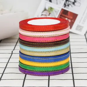 Ten-color 0.6cm satin ribbon set with gold edges for gift wrapping and DIY crafts