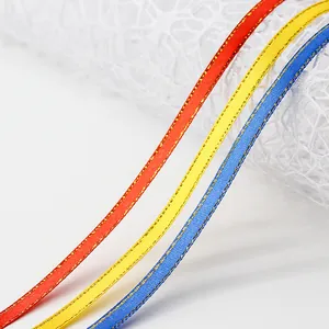 0.6cm satin ribbon with gold edges in red, yellow and blue for gift packaging