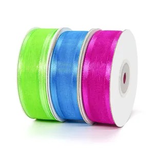 Chiffon ribbon set in green blue and rose red for gift wrapping and floral decoration