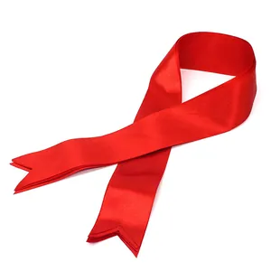 Polyester satin red ribbon with swallowtail cut ends for car delivery ceremonies