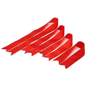 Four red polyester satin ribbons with swallow-tail cut for car ceremony and gift decor