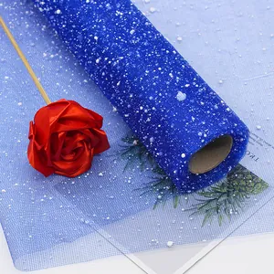 Dark blue snowflake dot mesh fabric roll for DIY flower bouquet and gift wrapping