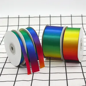 Ruban de Satin Dégradé Arc-en-ciel Haute Densité en Polyester pour Bricolage Emballage Cadeau Décoration de Pâtisserie