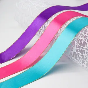 Rubans de satin de 4cm à double bord doré en violet, rose et bleu pour boîtes cadeaux