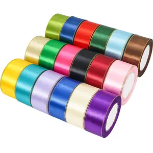Rubans de satin de 4 cm à double bordure dorée en couleurs variées pour cadeaux