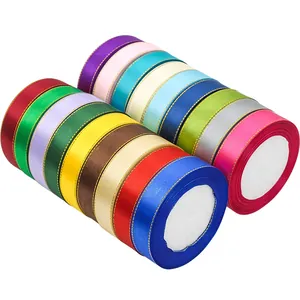 Rotoli di nastro di raso colorato da 2 cm con bordi dorati per regali e matrimoni