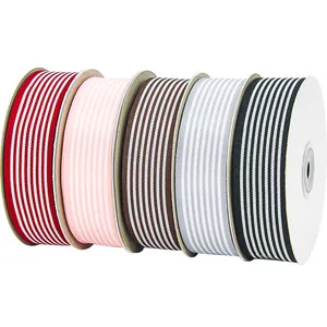 Five rolls of 2.5cm striped grosgrain ribbon for gift wrapping and DIY crafts