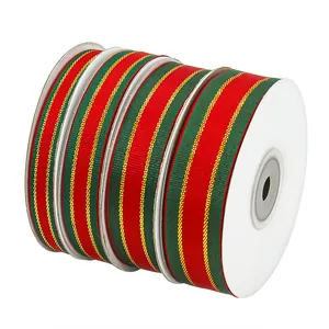 Christmas red and green striped grosgrain ribbon with gold edges for gift wrapping