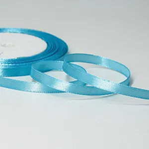Light blue 6mm satin ribbon roll for gift wrapping and DIY crafts decoration
