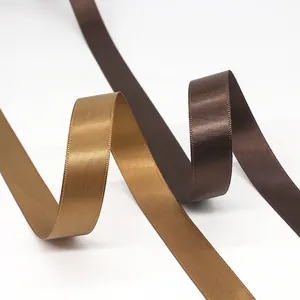 Double-sided 2cm polyester satin ribbons in gold and coffee for gift packaging
