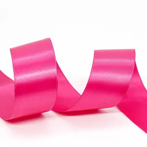 Magenta polyester double-sided satin ribbon for flower gift wrapping and DIY decor