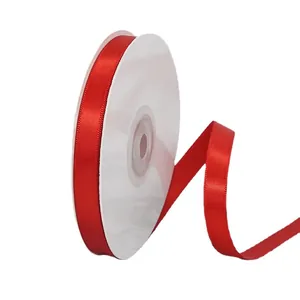 Glossy red double-sided polyester satin ribbon roll for flower gift wrapping and DIY crafts
