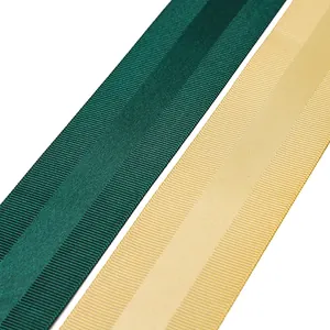 Nastri in raso a coste da 4cm verde scuro e oro champagne per confezioni regalo e fai da te