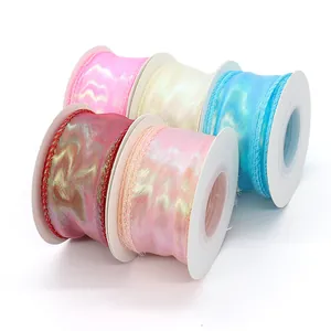 Rubans organza irisés de 4cm en cinq couleurs pour emballages de fleurs et nœuds