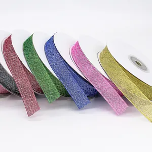 Nastro Decorativo Metallico Glitterato Fettuccia in Nylon Per Confezioni Regalo Torte Decorazioni Natalizie Matrimonio Fai Da Te