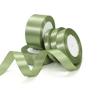 Sage Green Satin Ribbon For Gift Wrapping Floral Decoration Wedding Party Crafts Elegant Polyester Glossy Ribbon Roll