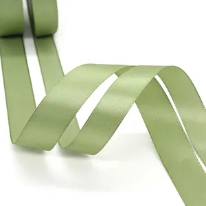 Sage green satin ribbon roll with smooth texture for gift wrapping and flower decoration