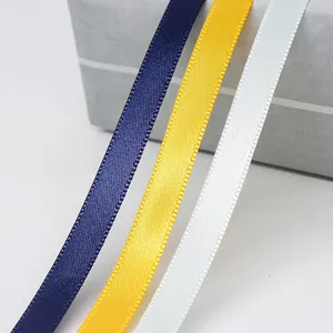 1cm high-density satin ribbon set in navy blue, yellow, and white for gift wrapping