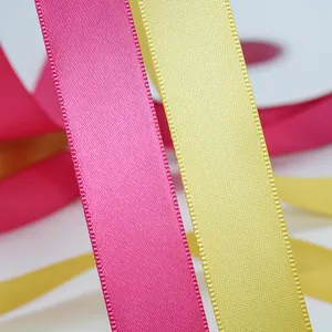2 cm satijnen polyester linten in rozerood en lichtgeel voor DIY cadeauverpakkingen