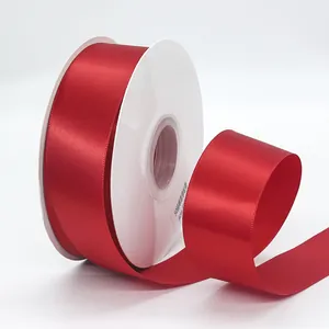 Rollo de cinta de raso de poliéster rojo de 4 cm para envolver regalos y manualidades
