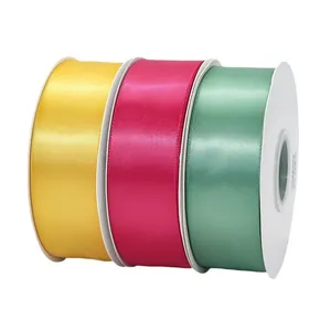 Cintas de satén de poliéster de 3,8 cm en amarillo, rosa y verde para envolver regalos